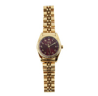 Vue de face montre femme Emir Watches cadran rubis soleillé chiffres arabes et boîtier or rose