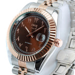 Montre  automatique chiffres arabes Emir Watches couleurs ambre et dorée vue 3/4