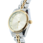 Vue 3/4 montre femme Emir Watches chiffres arabes cadran ivoire - boitier acier et doré 
