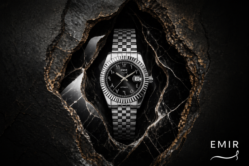 Montre Chiffres Arabes Emir Watches Banniere Homme Obsidienne
