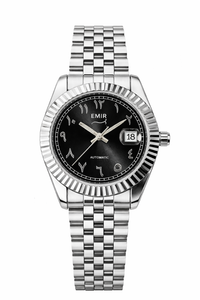 Montre chiffres arabes Emir Watches automatique en acier inoxidable avec cadran noir 
